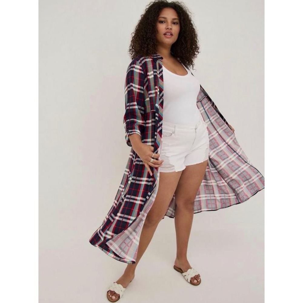 Torrid maxi kimono in challis red &‎ blue